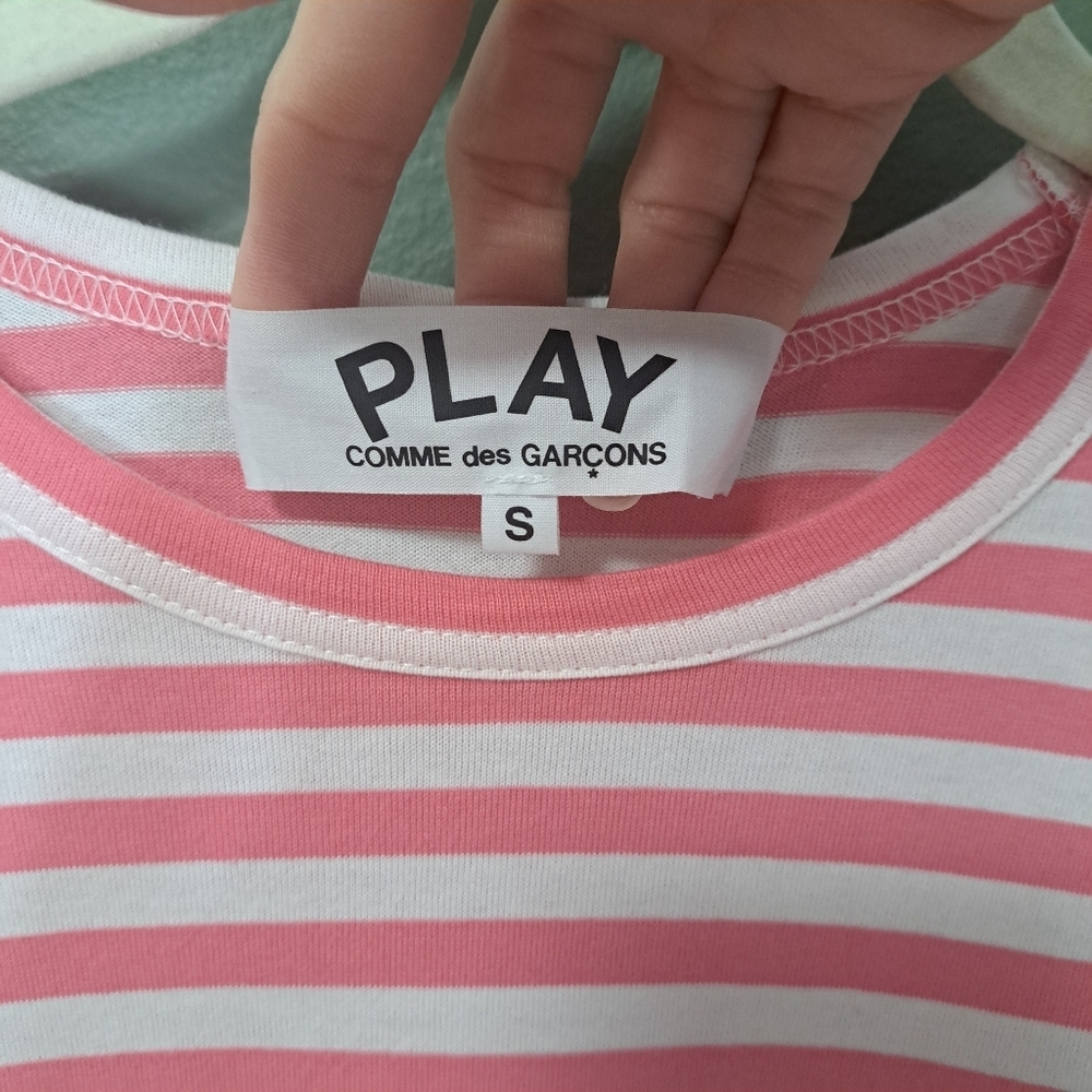 Comme Des Garcons Play Bright Stripe Long Sleeve T-shirt Pink Small NWOT - Picture 8 of 11